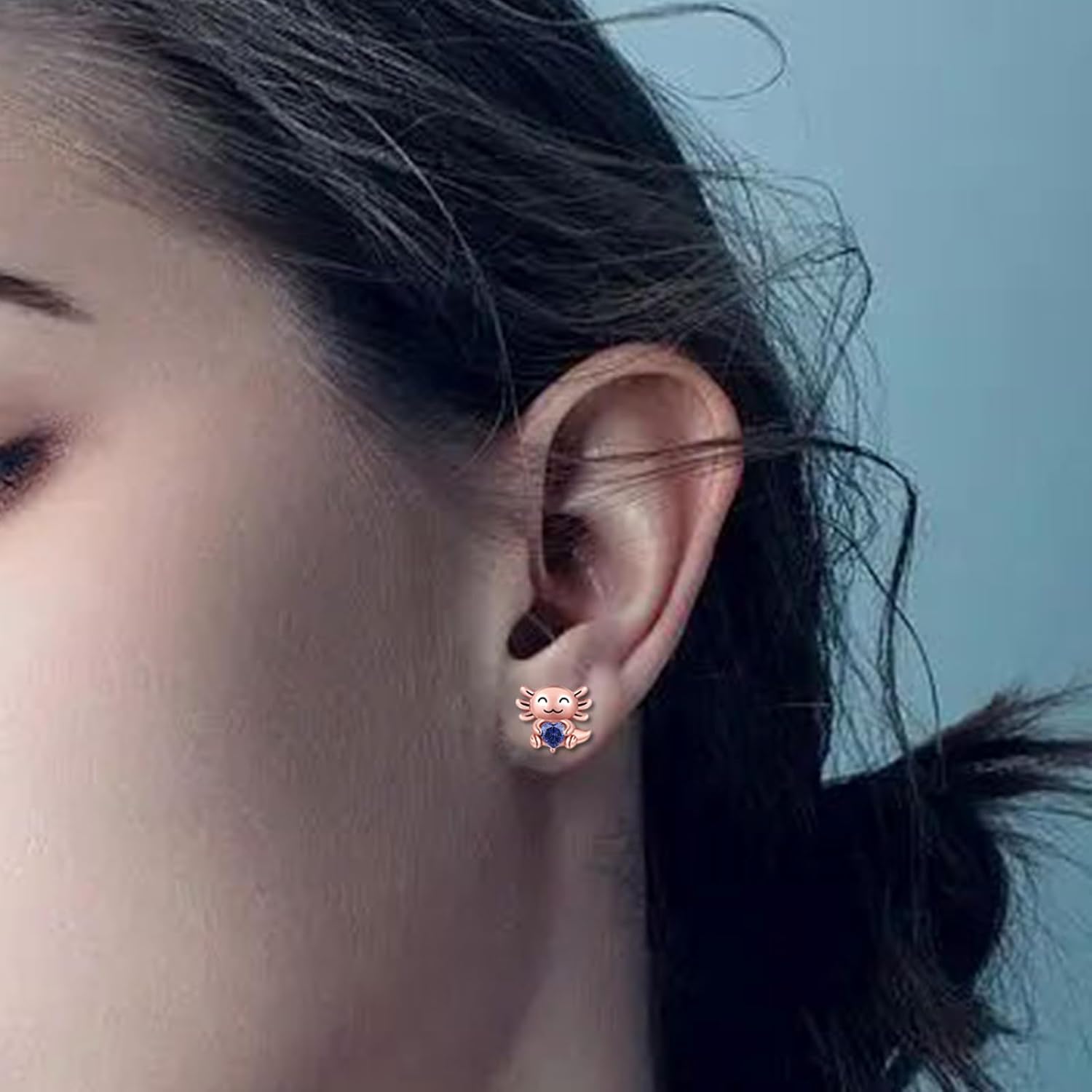 925 Sterling Silver Axolotl Stud Earrings for Women 1-12 Month Birthstone Adorable Axolotl Ear Stud Cute Animal Birthday Jewelry Gifts