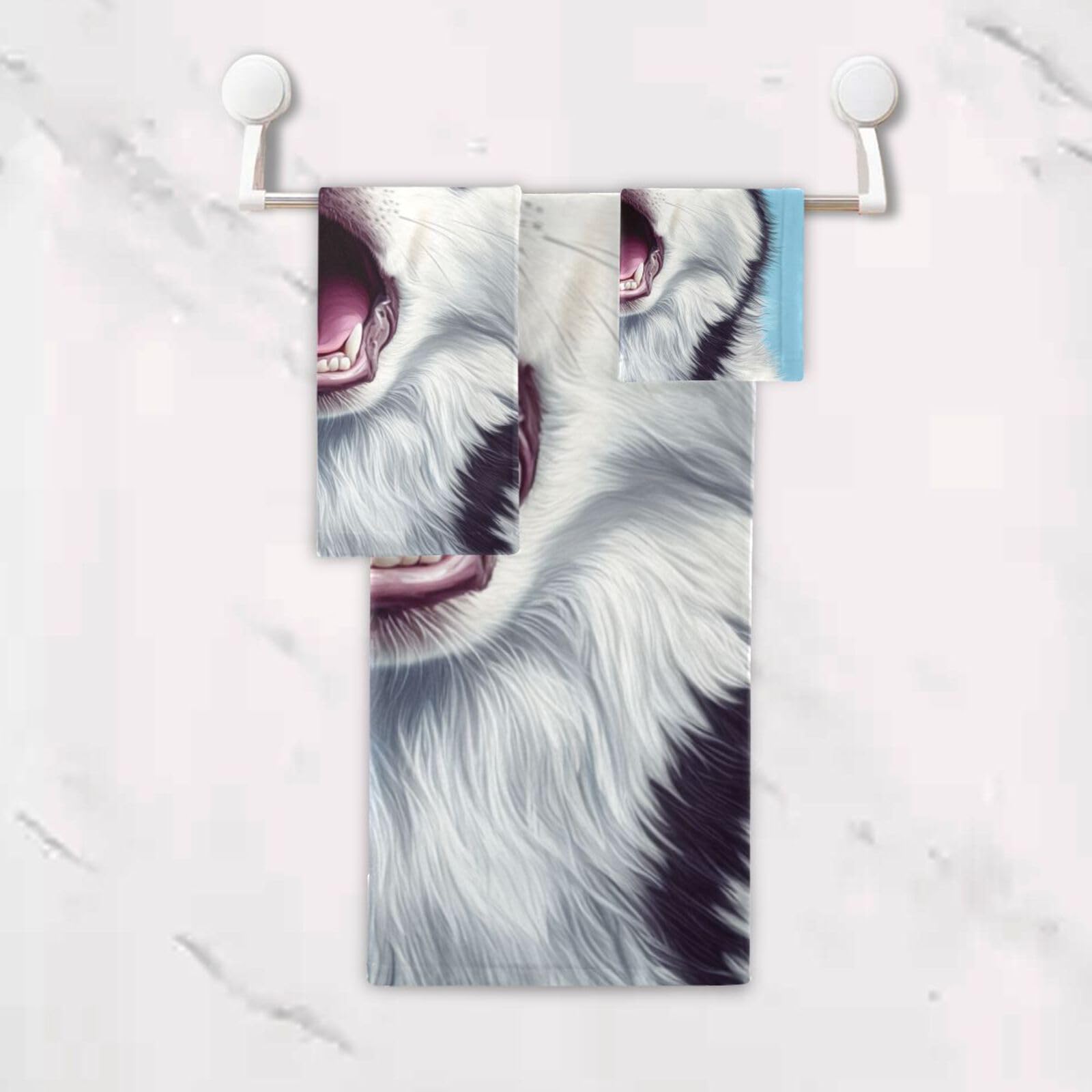 Cartoon Funny Sibirian Husky Dogs Fear Cleaning Face Towels Set, 3-teilig, 1 Badetuch, 1 Handtuch, 1 Waschlappen für Strand, Haare, Gesicht, Fitnessstudio, Schwimmen, Küche