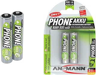 Ansmann AAA DECT Phone Batteries [Pack of 2] & AA DECT Phone Batteries [Pack of 2] Long Lasting Low Self Discharge Rechargeable AA Type 800 mAh NiMH MaxE Pro Battery For DECT Cordless