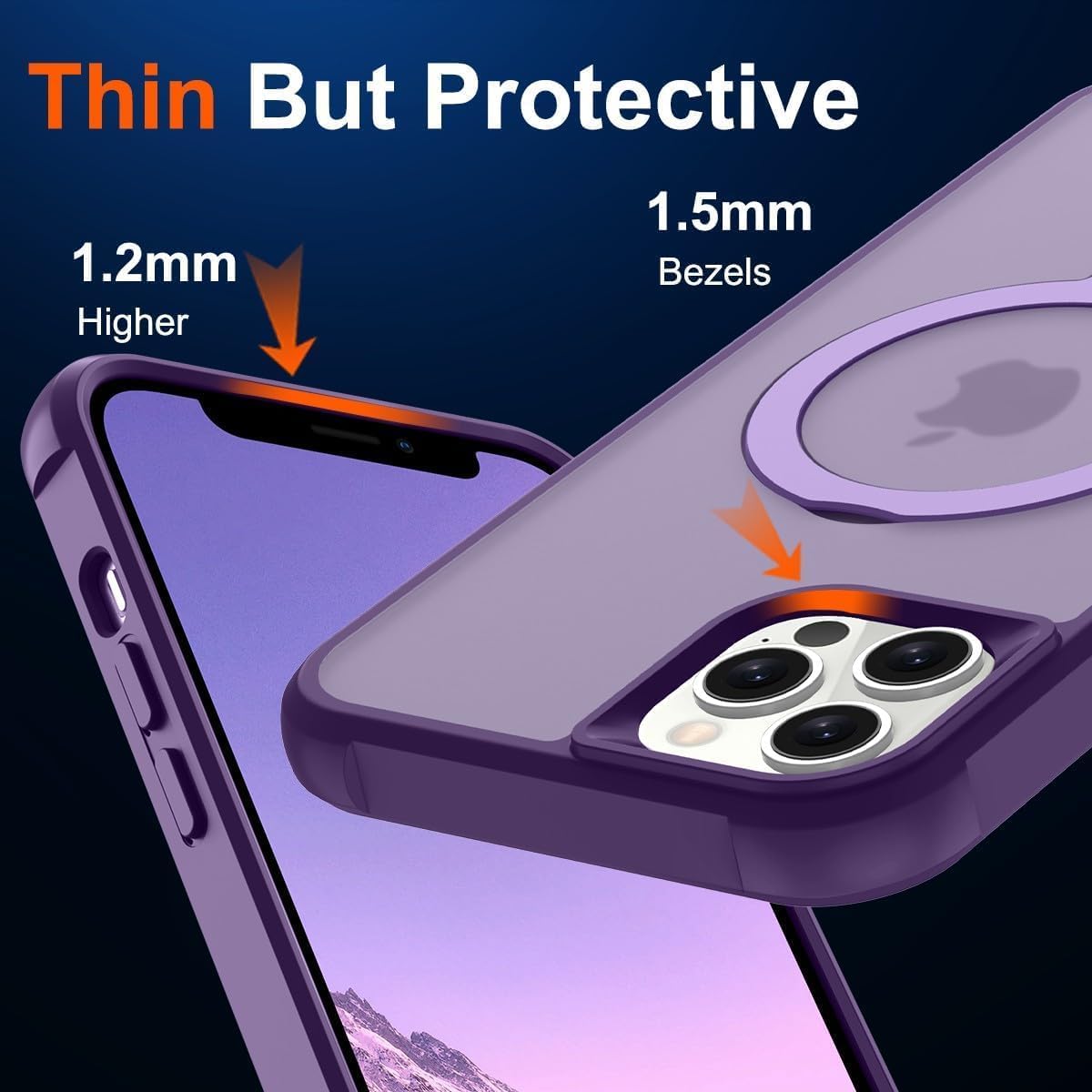 Magnetic Compatible with iPhone 13 Pro Max Case with Stand [Military Grade Drop Tested][Compatible with Magnet] Ring Translucent Slim Hard Back Soft Edge, Purple - Image 7