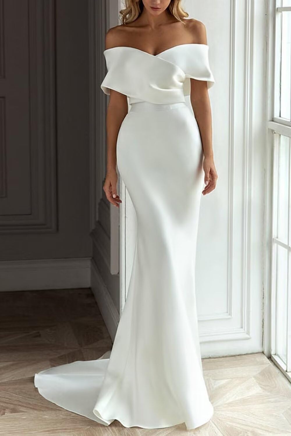 Women V Neck Wedding Dresses for Bride Satin Beach Bridal Gowns with Train Boho Elegant Floor Length DR0108 DR