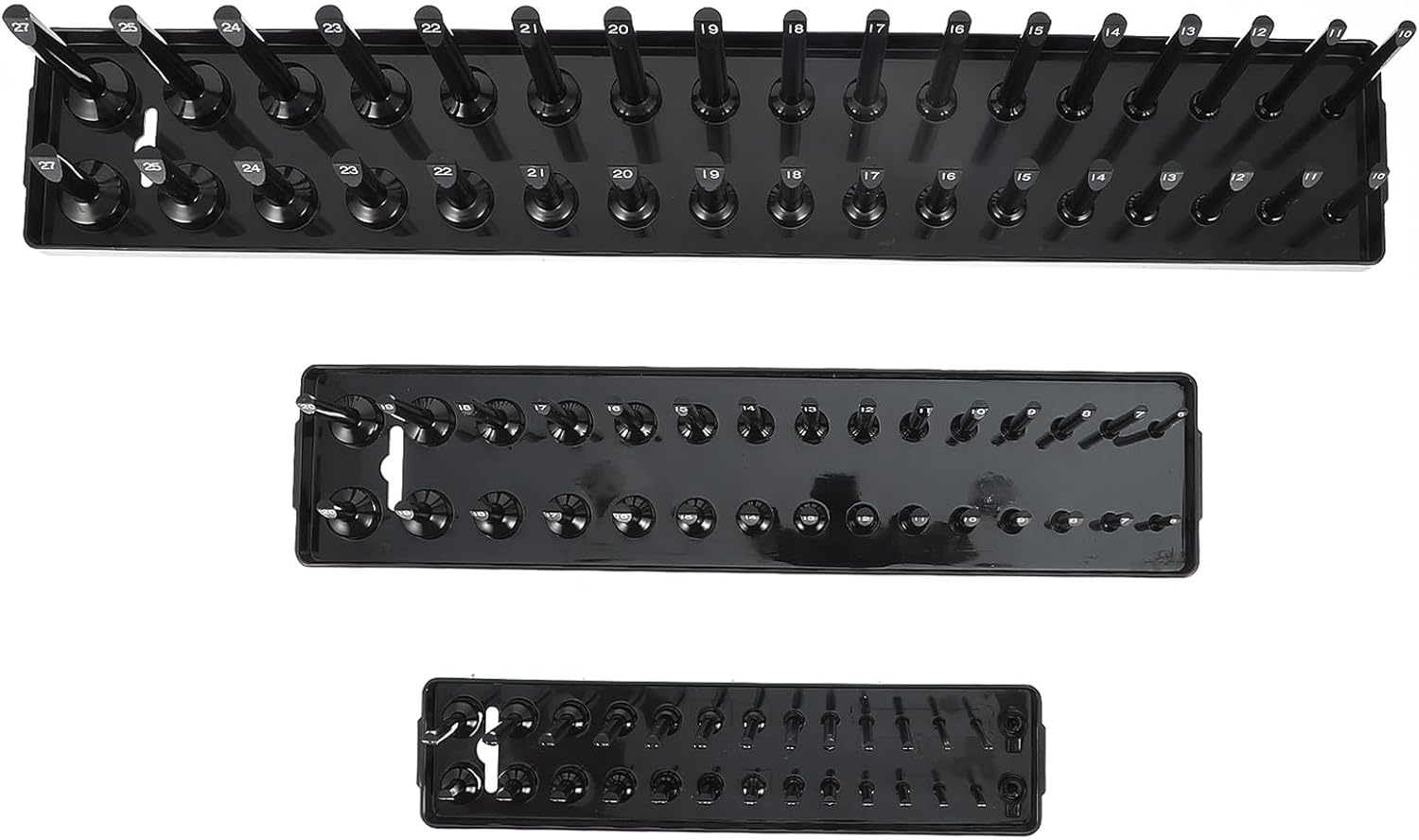 3pcs Heavy Duty Metric Socket Organizer Tray Shallow and Drive Socket Holders for Toolboxes and Workshop Use