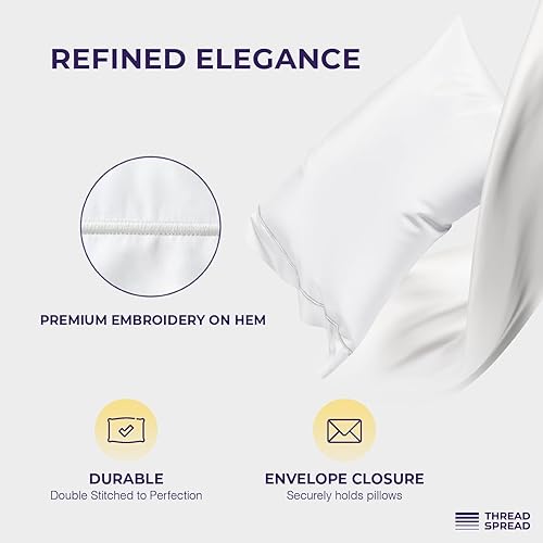 Miniatura 4 de THREAD SPREAD Juego de sábanas de lujo de la serie 2000 de 100 % algodón egipcio tamaño King (4 piezas, azul claro), suave y refrescante, tejido de
