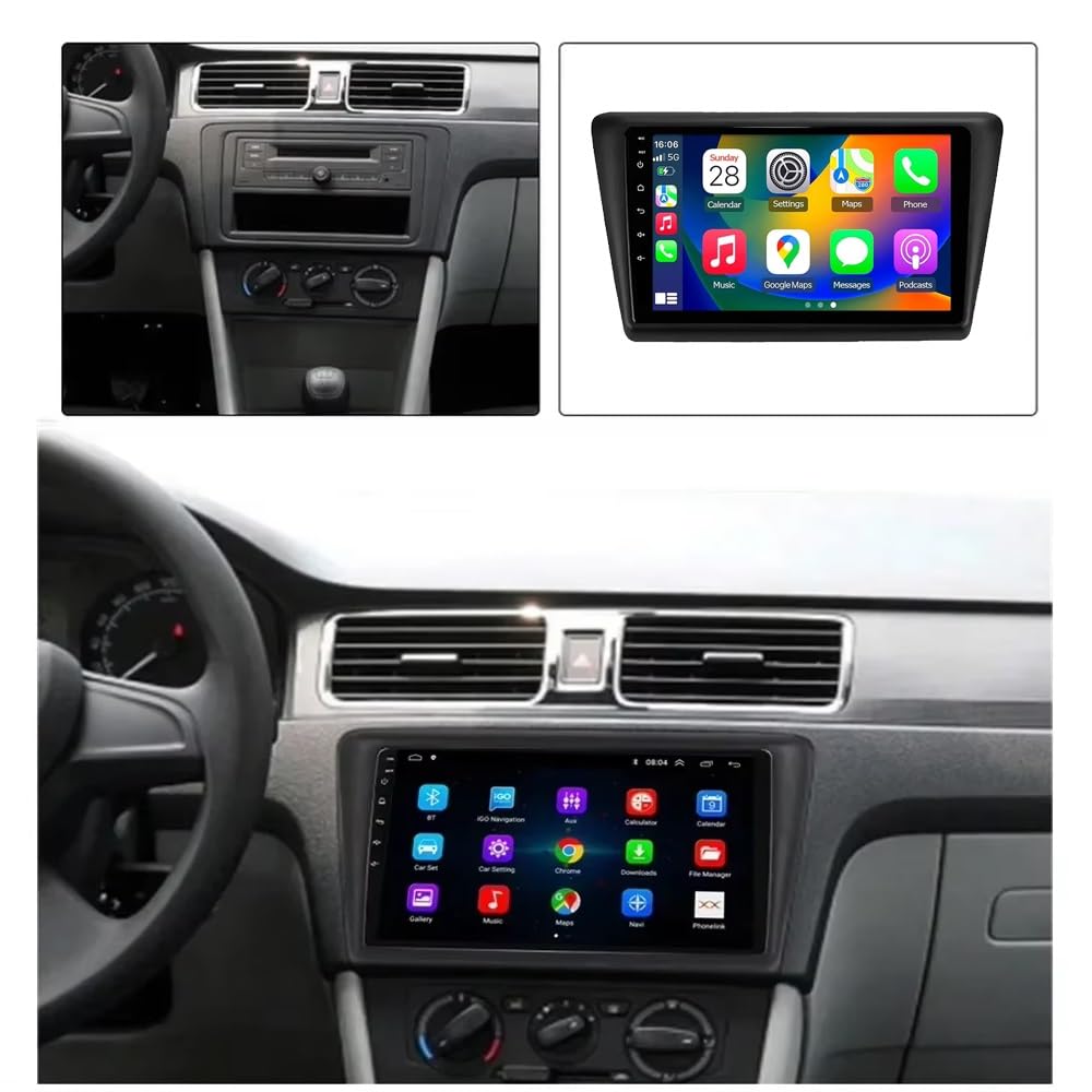Autonavigation Car Radio Multimedia Player für Skoda Rapid 2012-2019 mit Bluetooth Fm Radio, Mirror Link, USB, Aux, Bluetooth Unterstützt Tpms, 4 Kern 2G+32G