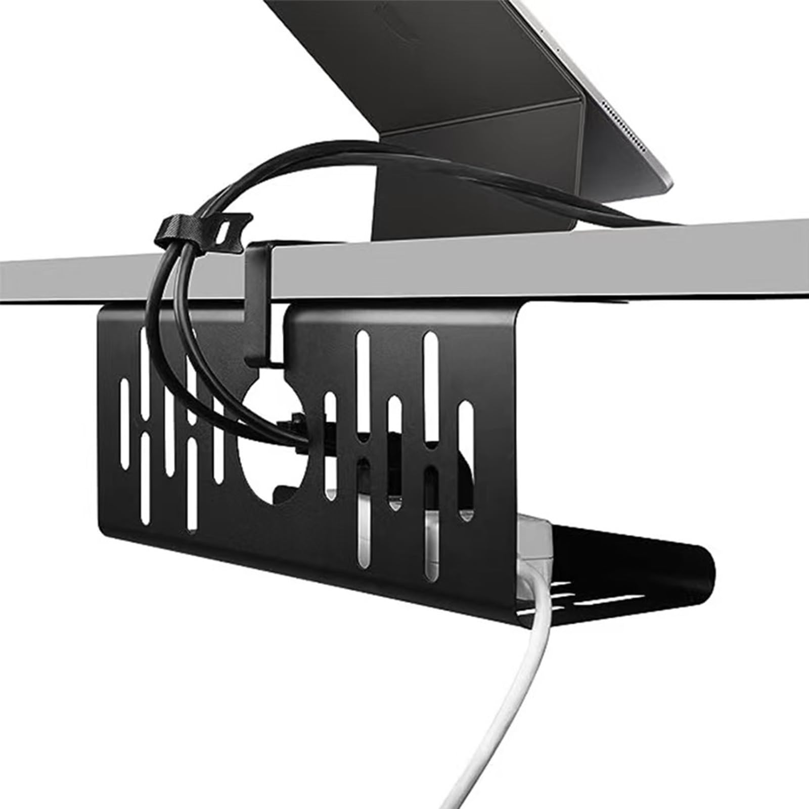 Bandeja de gestión de cables debajo del escritorio, organizador de escritorio con canal en U para gestión de cables, organizador de cables ocultador de cables para oficina y hogar (negro, juego de 2)