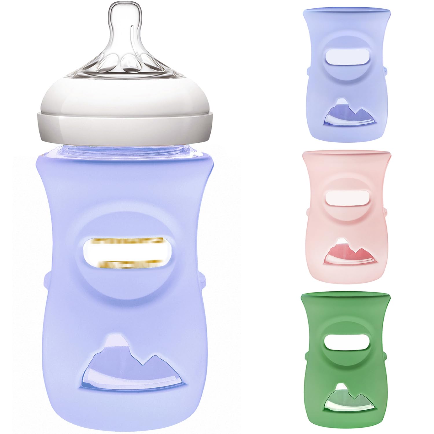 3 Pack Silicone Sleeve for Philips Avent Glass Bottle - Shatter Proof Natural Silicone Bottle Sleeve for Anti Colic Baby Bottles 8 oz & 4 oz - Anti Flow Sleeve for Infant Bottles Pink&Purple&Green 8 Ounce