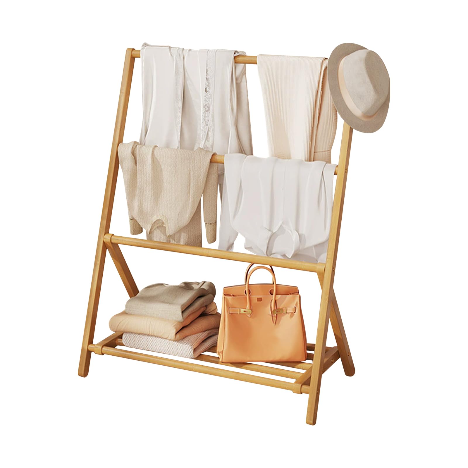 Portant à vêtements pliable gain de place avec double tringle et étagères