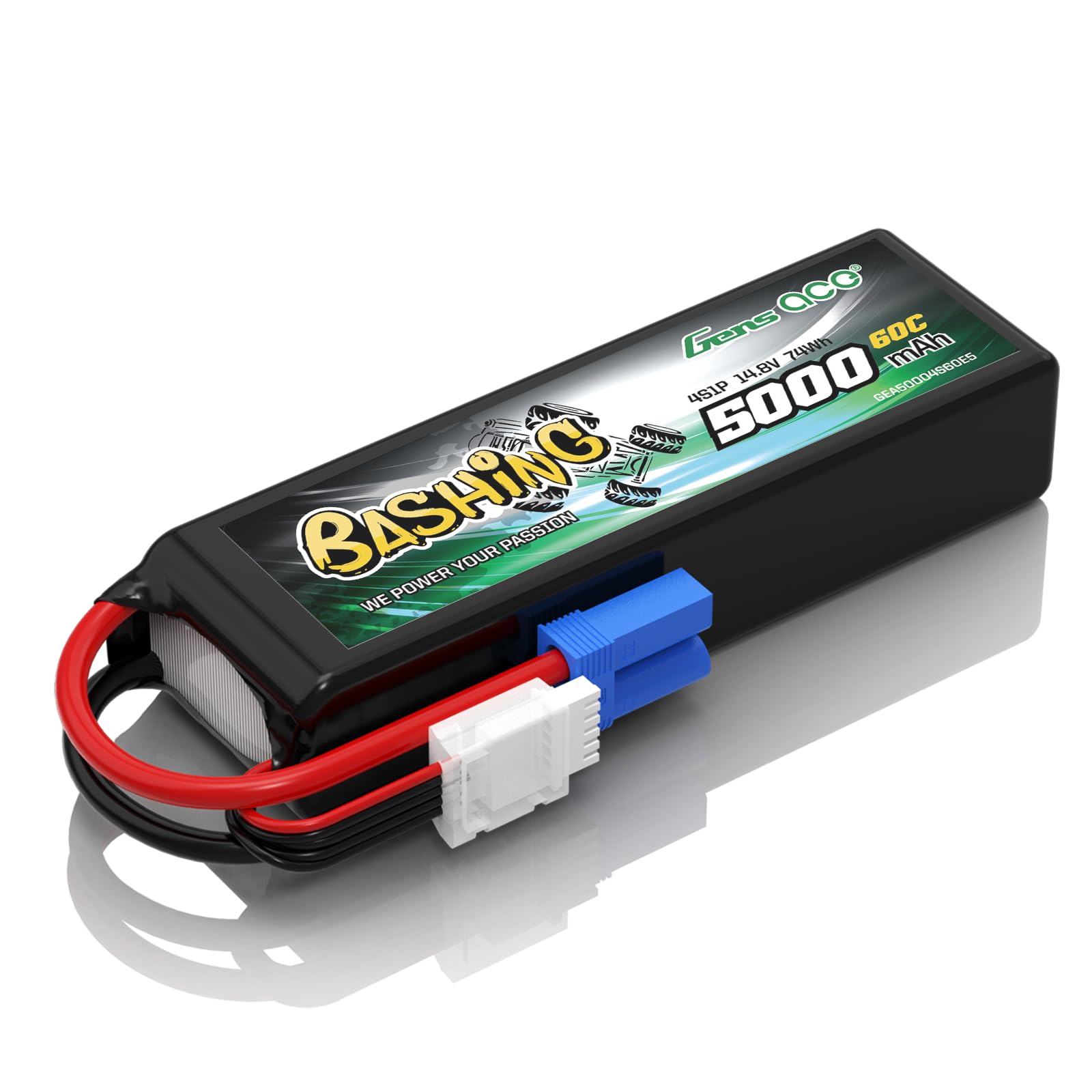 Gens Ace 4S LiPo Akku 5000mAh 14.8V 60C mit EC5 Steck Bashing Batterie für RC Auto, RC Flugzeug, RC Hubschrauber, RC Hobby
