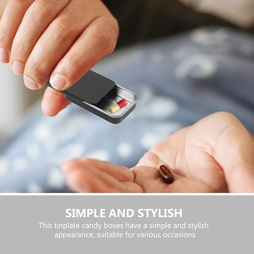 Miniatura 8 de UPKOCH Caja de almacenamiento de caramelo con tapa deslizante de metal, organizadores de placas de hojalata, contenedores de píldoras pequeños, caja