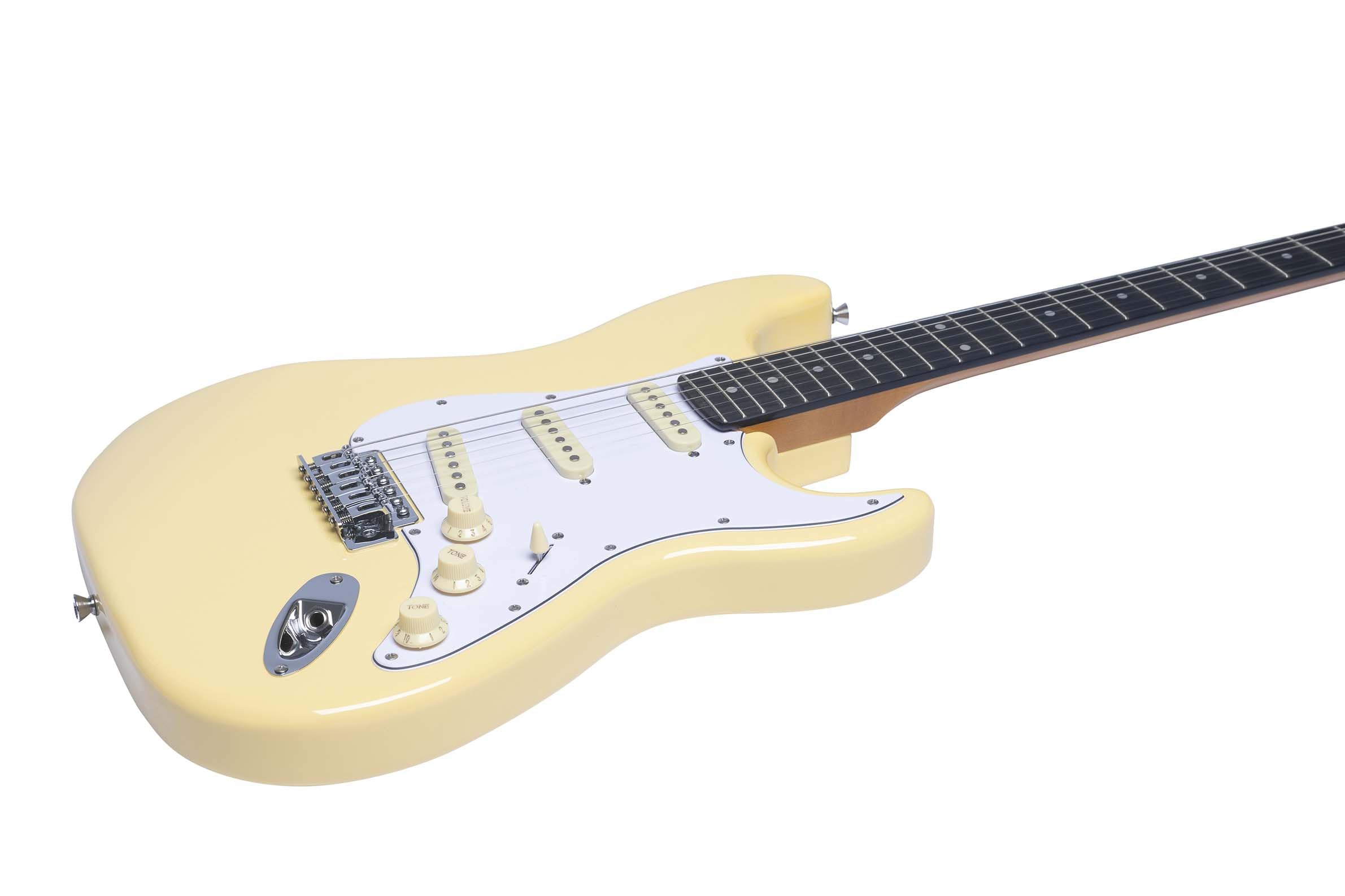 EKO Guitars ST‑300 gitara elektryczna, korpus topoli, uchwyt klonu, klawiatura Laurel, 3 przetworniki jednocewkowe, mostek Tremolo, kolor kremowy