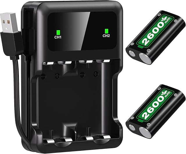Rechargeable Battery Packs for Xbox Series X|S/Xbox One/Xbox One S/Xbox One X/Xbox One Elite Wireless Controller,2-Pack 2600mAh Xbox Controller Batteries with High Speed Charging Station