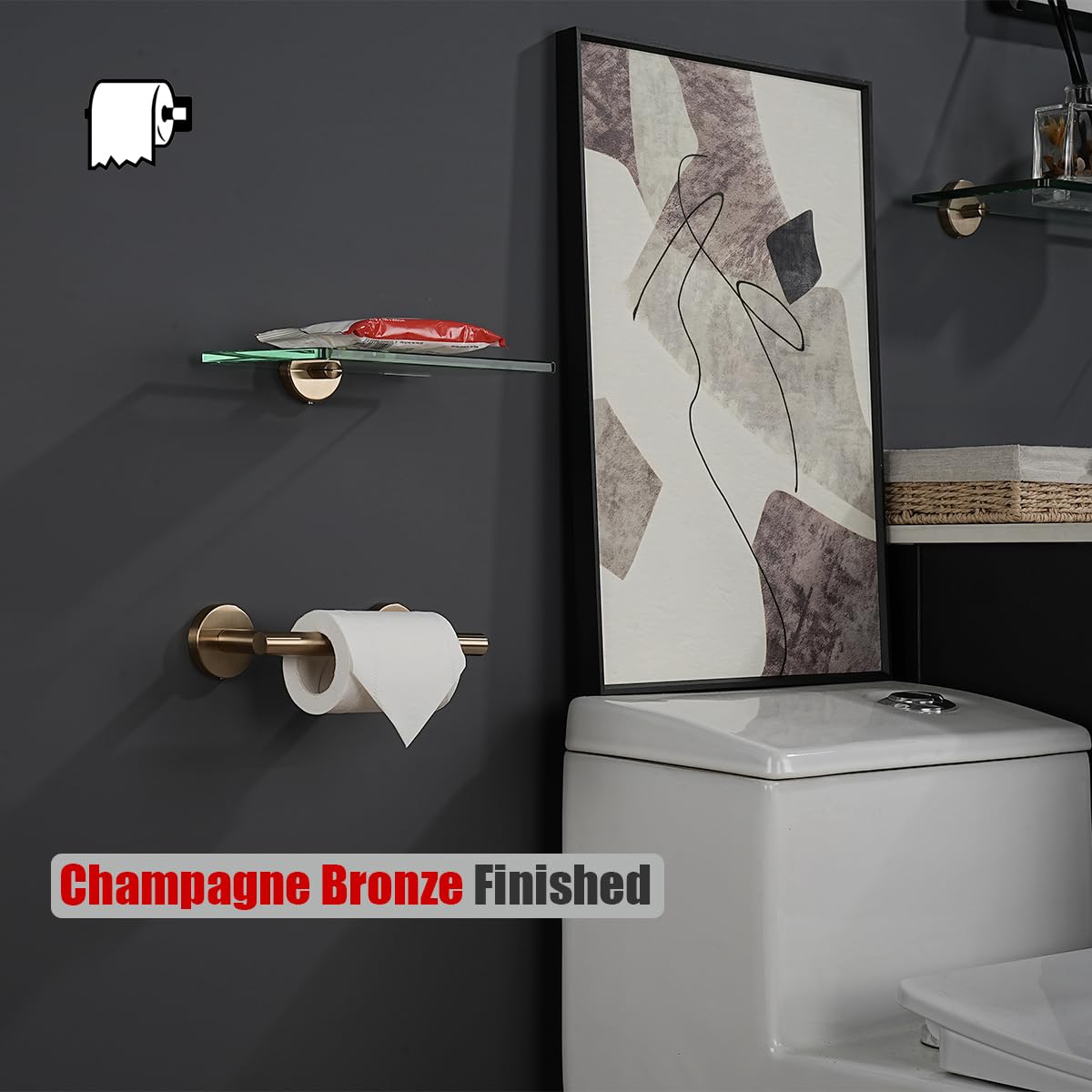 JQK Champagne Bronze Toilet Paper Holder, 7.5 Inch Double Post Pivoting Tissue Holder for Bathroom Wall Mount, 304 Stainless Steel Hold Mega Rolls, TPH150-CB — Amazon image 4
