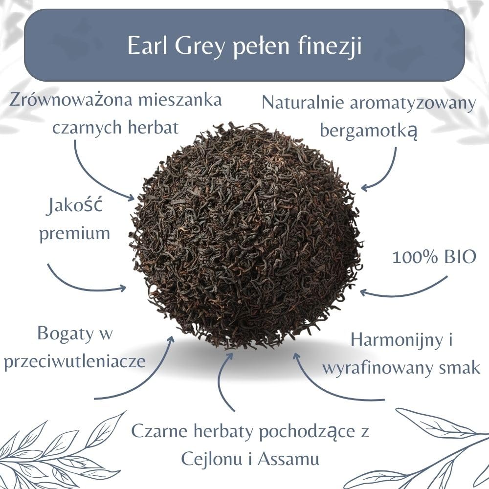Herbata czarna Earl Grey Organic – herbata wegańska liściasta, 100% naturalna, bez GMO – z upraw ekologicznych – pakowana we Francji – worek 1 kg (500 filiżanek)