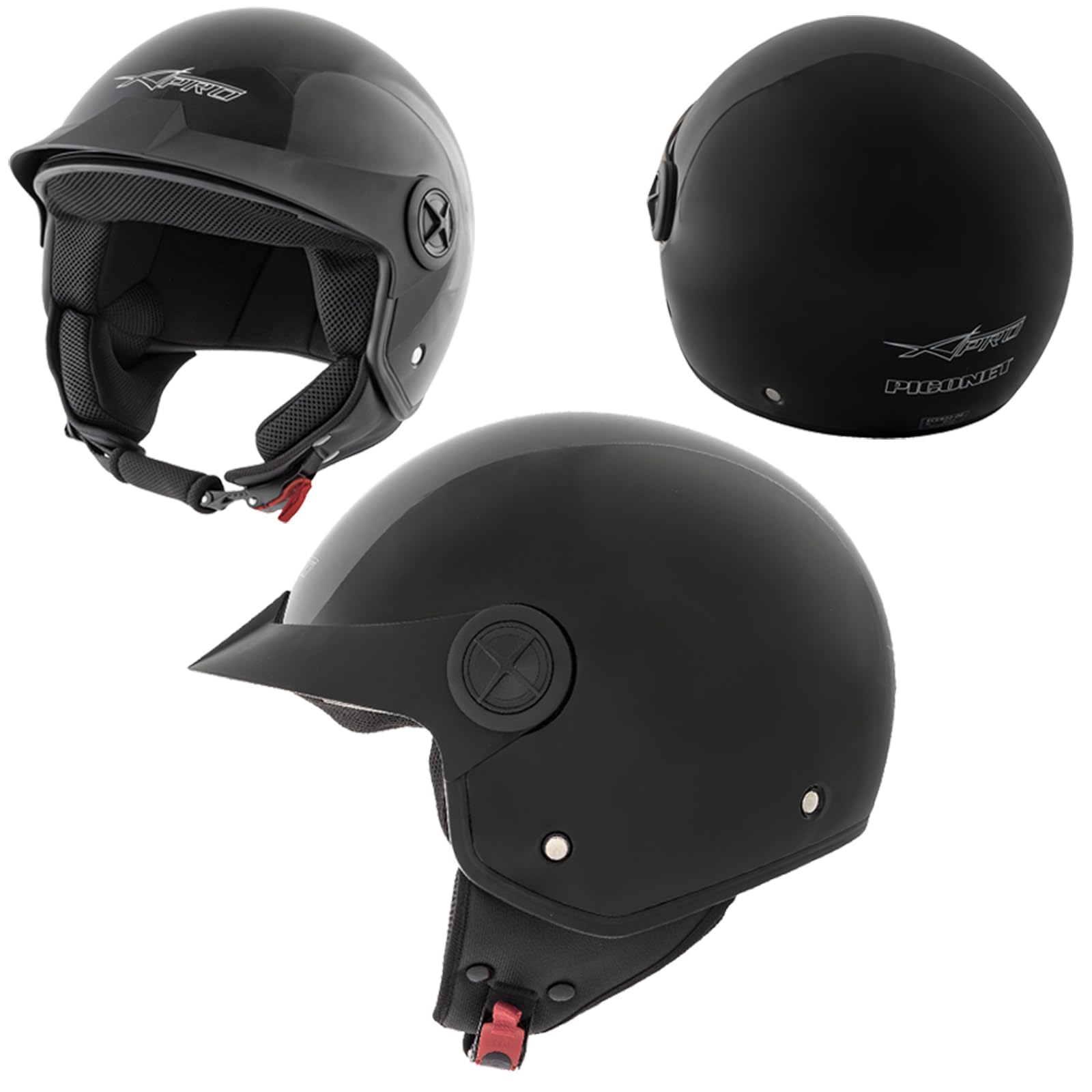 Piconet Casco Jet Frontino Moto Scooter Quad Custom Nero ECE 22-06 TAGLIA L