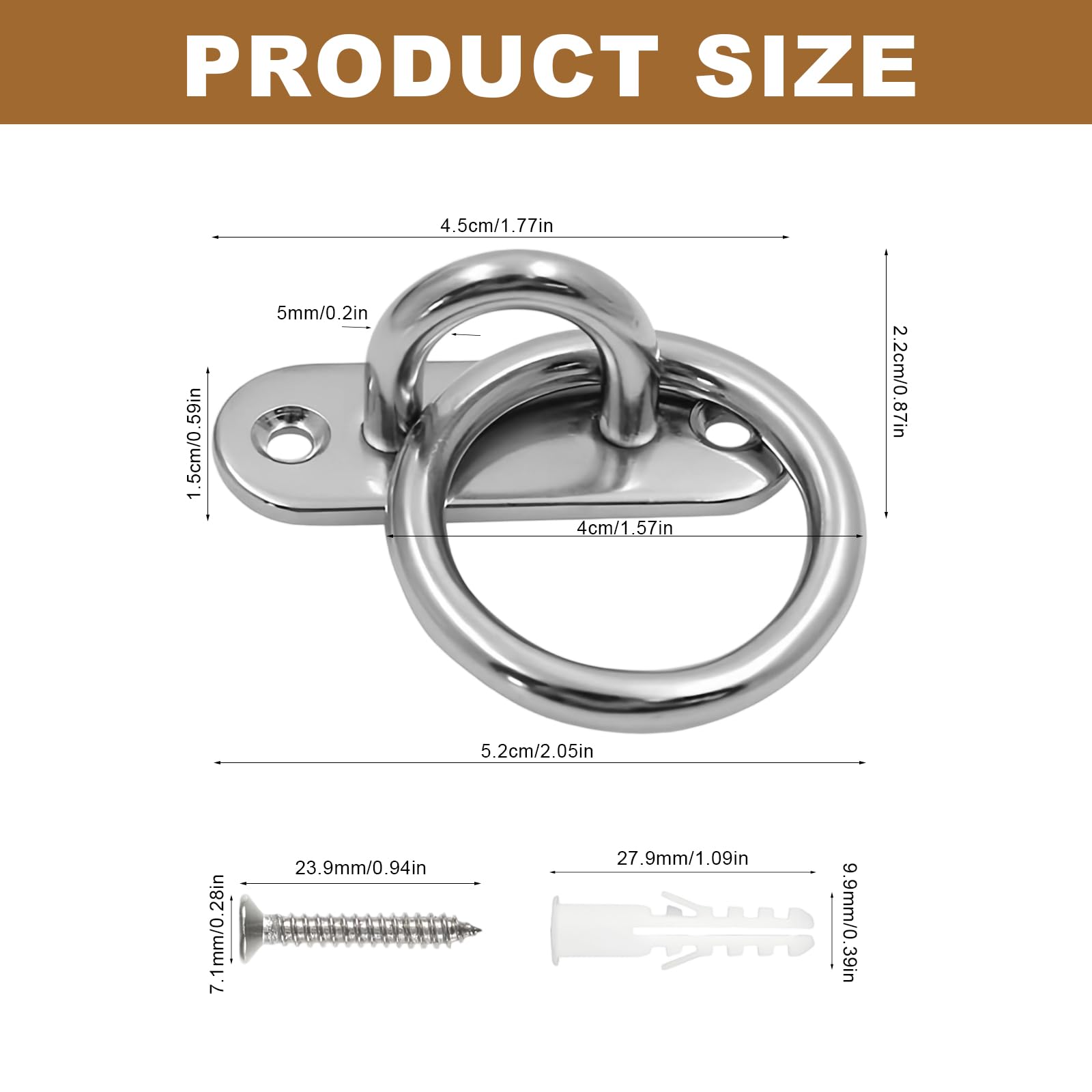 4 Pezzi Anellos per Legare Cavalli, Acciaio Inossidabile 304 Anello per Legare il Cavallo, Anello Metallico Ad Occhiello in Acciaio Inox Spessore 5 mm, Adatto per Scuderie, Studi di Yoga