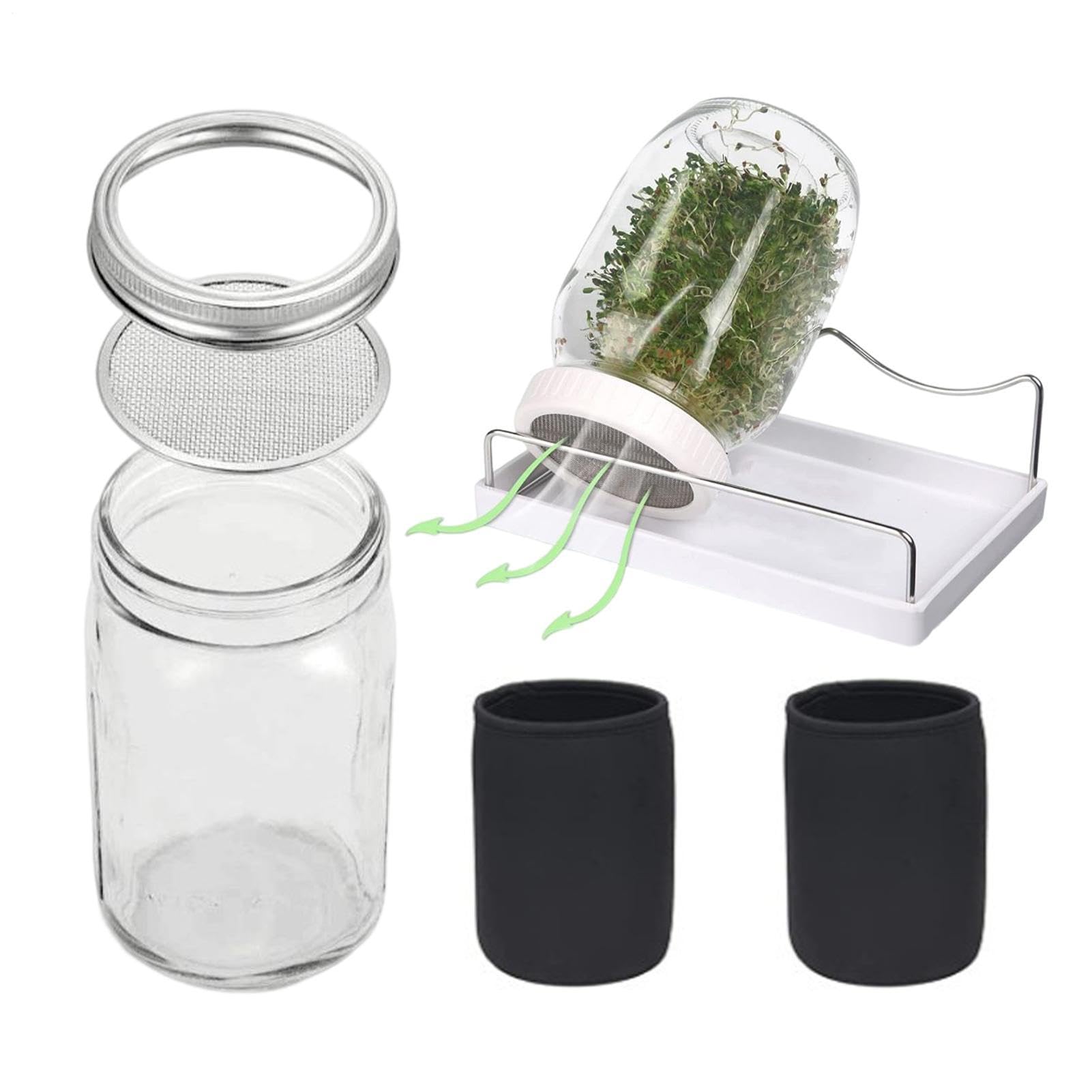 Lot de 2 bocaux en verre germé, pots de germination à large ouverture avec
