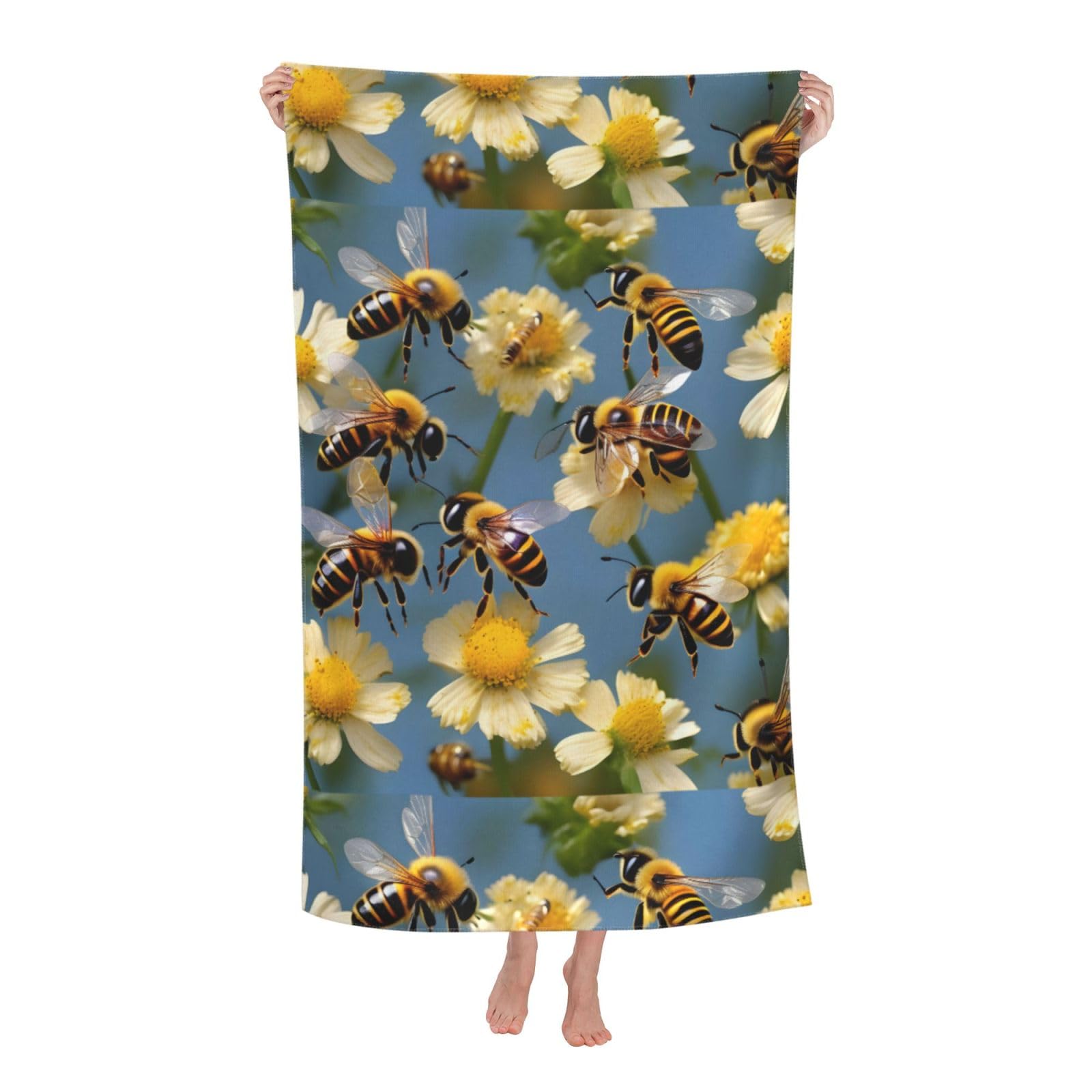 Cbaaghh Honey Bees Flowers Print Adult Beach Towels,Beach & Pool Towel,Beach Towels,Towels For Camping