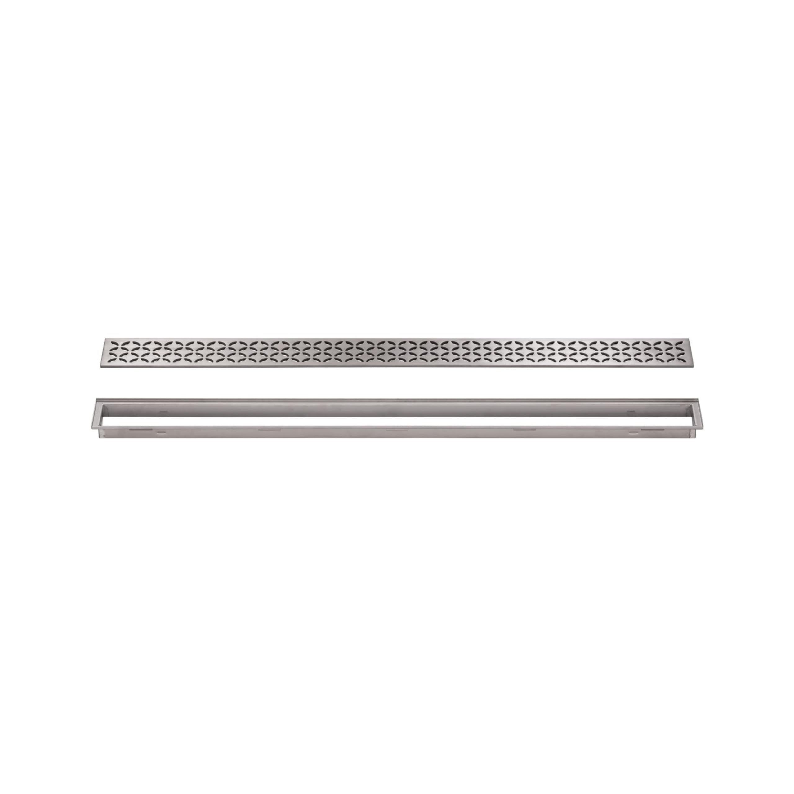 Schluter Kerdi-Line Brushed Stainless Steel Grate Assembly for Tile and Stone Coverings - Adjustable, Floral Design - 29/32" Frame, 23-5/8" Length -