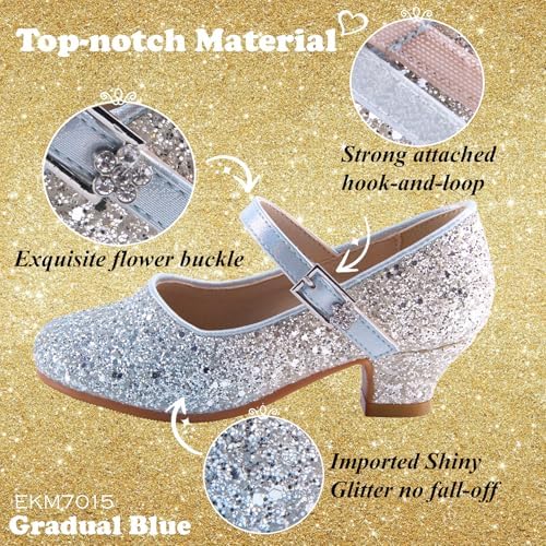EIGHT KM Girls High Heel Dress Shoes Mary Jane Princess Wedding Party Pump Shoes EKM7015 Sparkle Glitter Gradual Blue Size 5 US Big Kid — view 5