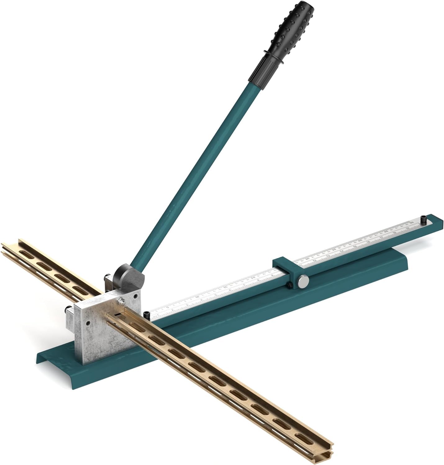 Manual Din Rail Cutter, Dual Groove Rail Cutting Tool with 50cm/20in Ruler Sliding Baffle for Slotted Steel Aluminum Iron PVC Guide Rail Cutting Machine with Long Lever