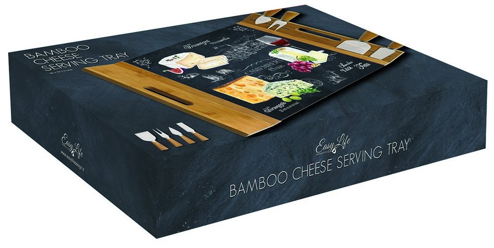 Easy Life 890WOCH Coffret Plateau Fromage, Verre, Noir, 28 cm, 44 x 28 x 6 cm