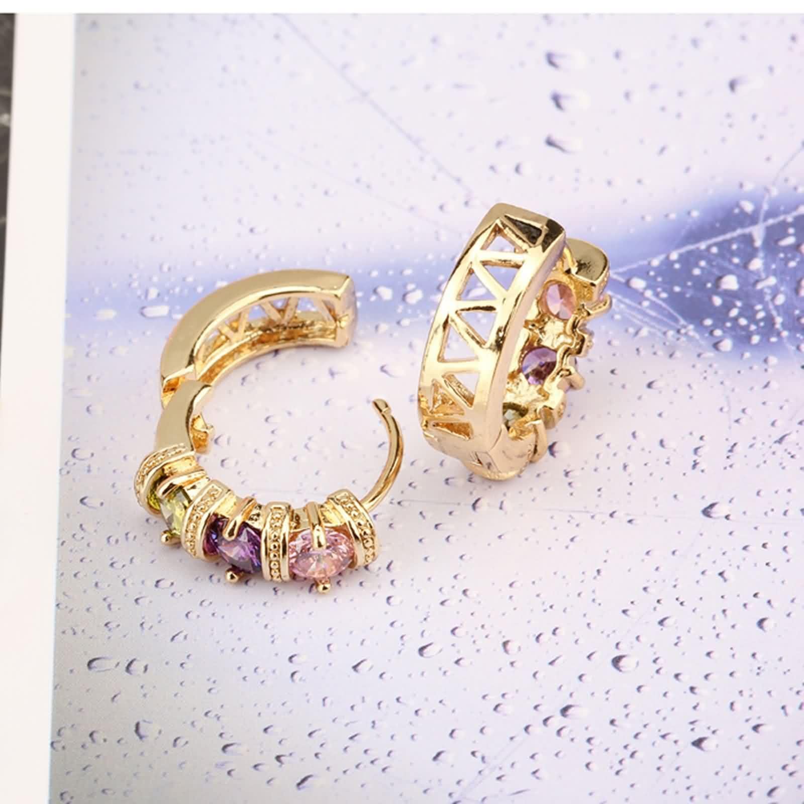 KnSam Pendientes de aro de oro de 18 quilates para mujer, con amatista, cristal rosa, granate, multicolor, Au 750, joyas auténticas, doradas