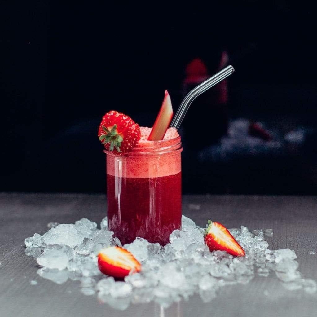 HALM Glass Straws - 6 Bent Reusable 8 inch Drinking Straws + Plastic-Free Cleaning Brush - Dishwasher Safe - Eco-Friendly - Perfect for Smoothies, Cocktails