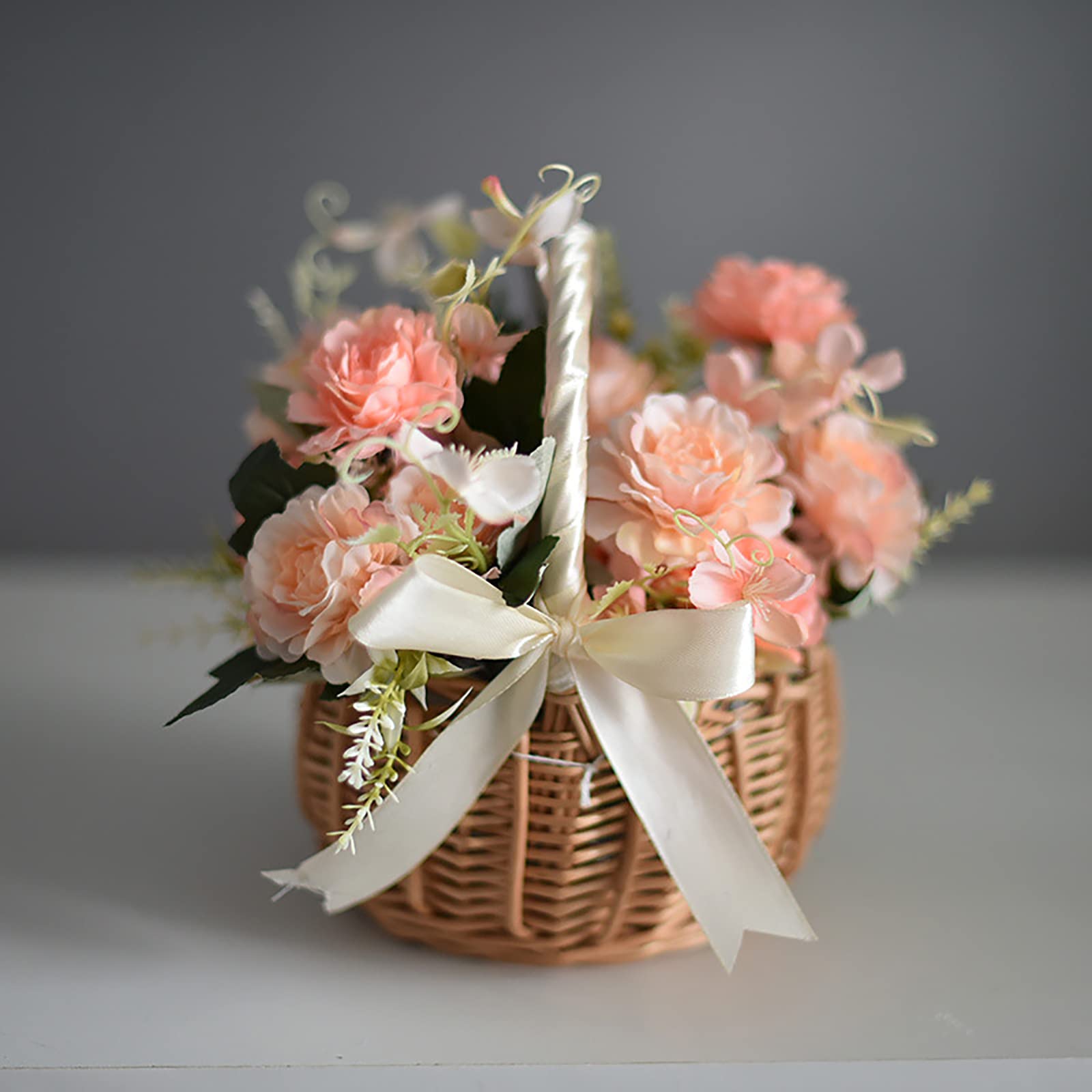 Cesto di Fiori in Rattan di Vimini, Fiori Nuziali Cesto per Ragazze Cesto Portaoggetti Intrecciato con Manici Cesti Rustici per Matrimonio Anniversario di Matrimonio Decorazione per Feste Cesto di(#3