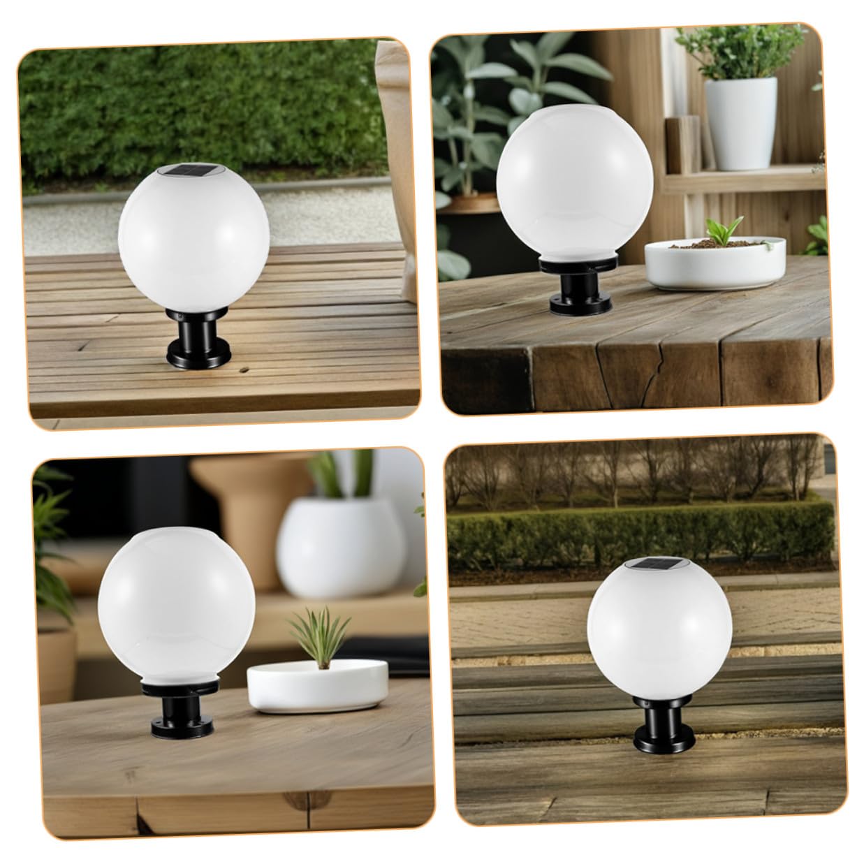 Lampada Solare Sfera Lampione Giardino, Luce da Esterno con Sensore Automatico, Base in Acciaio Inox e Paralume Acrilico per Giardino