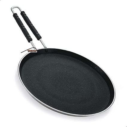 PS SHEVIN TAWA Heavy Base Iron Tawa Induction Base 10 Inch for Omelette Roti Paratha Chapati Phulka with Stainless Steel Handle Color (Black) Made in India ||PS4334