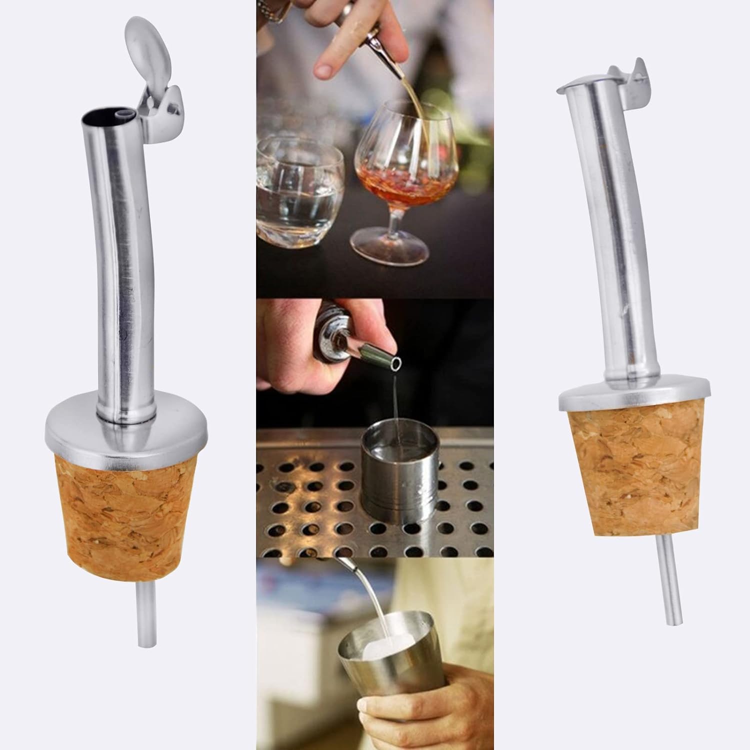 Lot De 3 Becs Verseurs Bois Et Liège - Doseur 2cl - Pour Huile, Vinaigre, Spiritueux - Élégant Et Pratique