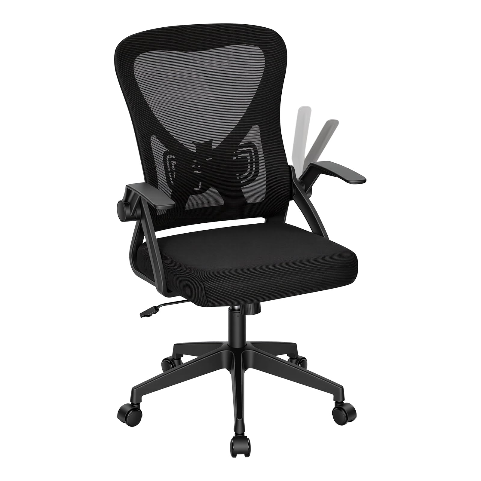 WOLTU Chaise de Bureau Ergonomique avec Soutien Lombaire et Dossier Inclinable en Tissu Maille, Chaise Pivotante à roulettes avec Siège Réglable et Accoudoirs Rabattables, pour Bureau, Studio, Noir