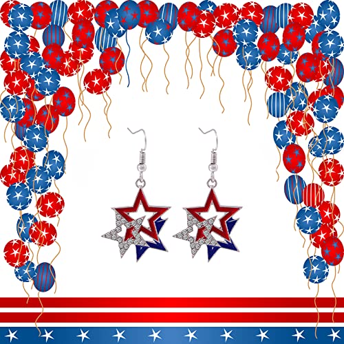 USA Patriotic Dangle Earrings for Women,Red White Blue Stripe American Flag Earrings,Acrylic Star Heart USA Drop Earrings,4th of July Ndependence Day Patriotic Earrings,USA American Independence Day Outfit3