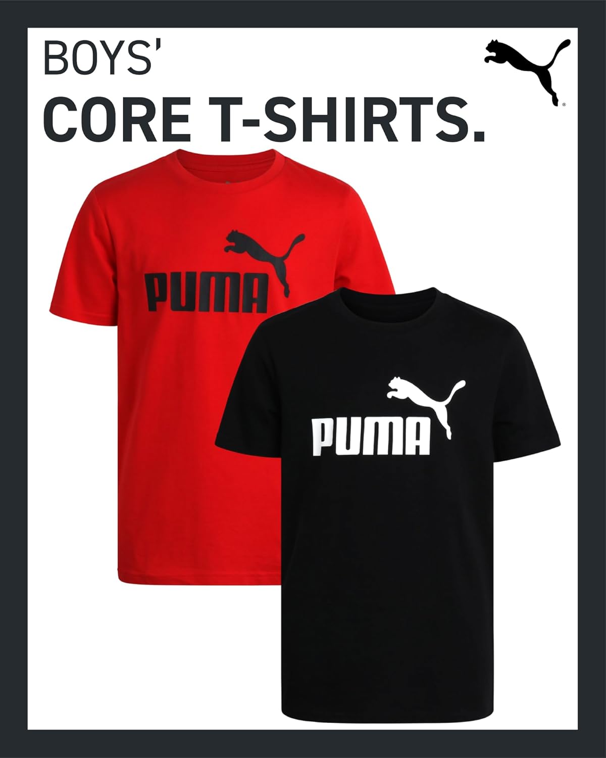 PUMA Boys T-Shirt - 2 Pack Casual Crewneck Short Sleeve Running and Gym Graphic Tee Shirts for Boys with Logo Print (S-XL) - Image 2