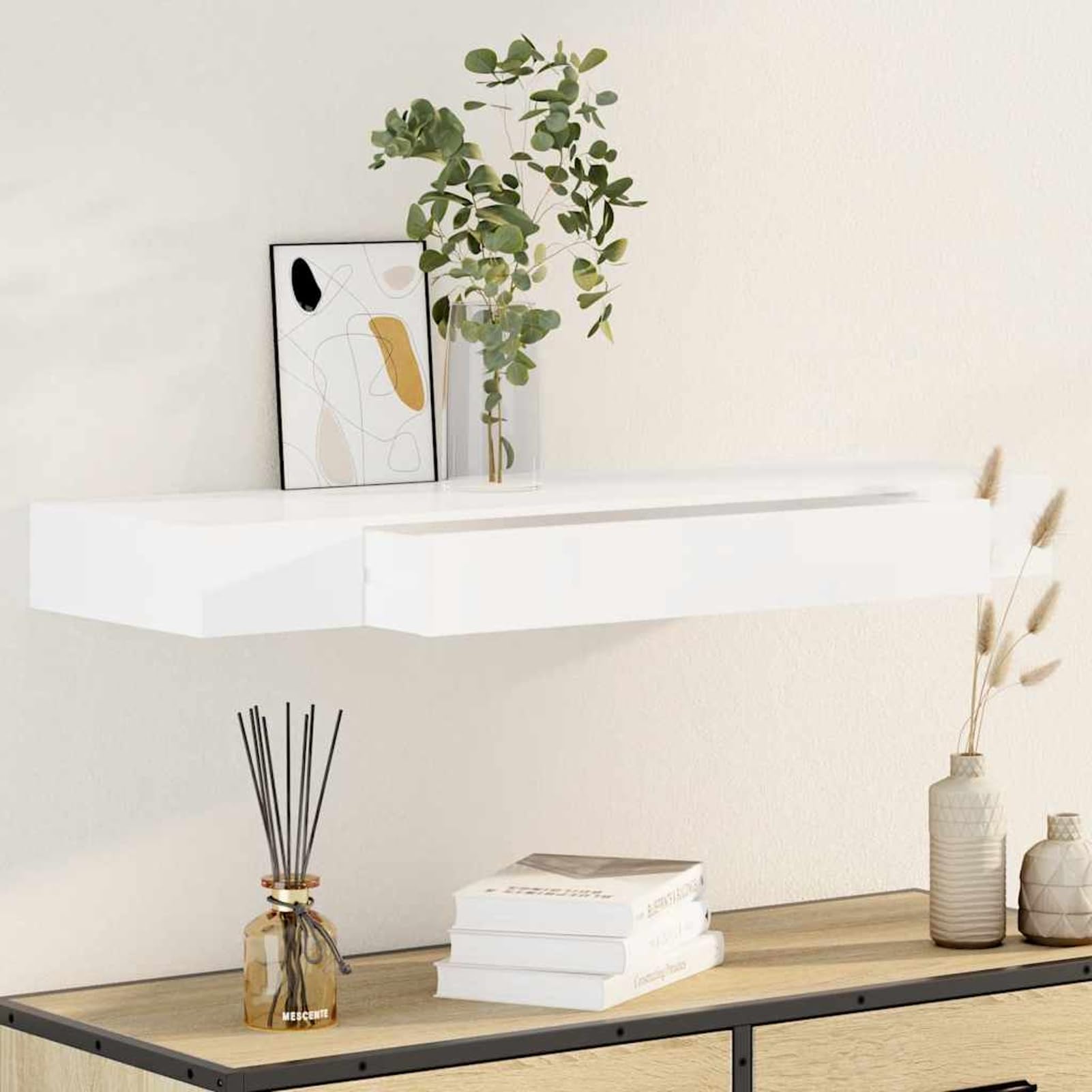 Tidyard Estante Flotante Estantería de Pared Librerías de Salón Decoración del Hogar con 1 Cajón MDF Blanco 80 x 25 x 8 cm