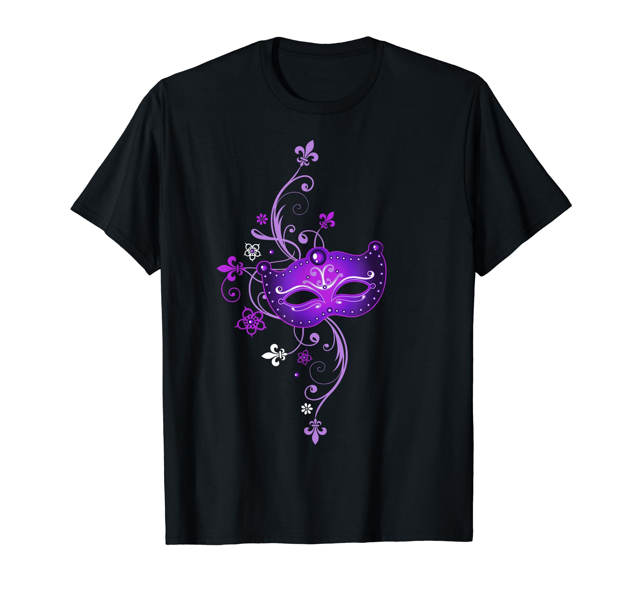 Purple Mask Mardi Gras T-Shirt Fleur De Lis New Orleans, Black