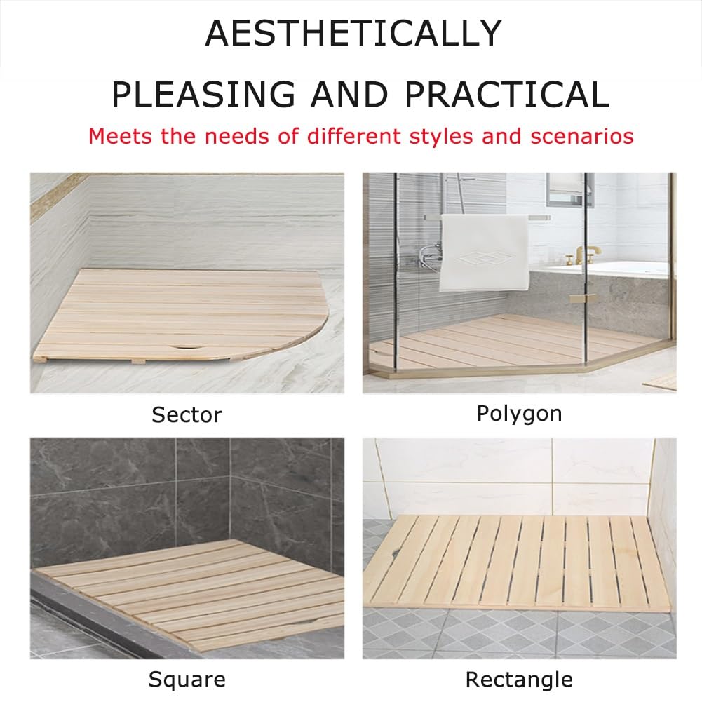 Pedana Doccia Legno 50x50 50x60 60x60 65x65 80x80, Tappetino Vasca Antiscivolo per Piatto Doccia - Dimensioni e Forma Personalizzate per Anziani Spa(Natural,30 x 30 cm)