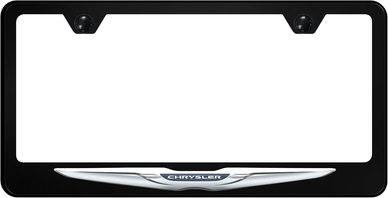 Au-Tomotive Gold Inc. Officially Licensed UV Print Logo on Black Polycarbonate License Plate Frame for Chrysler