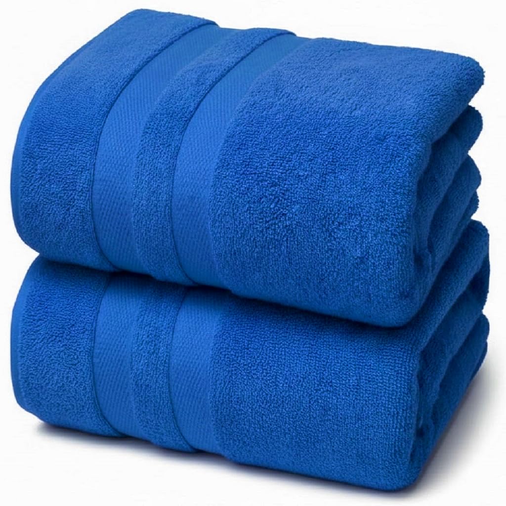 Pack of 2 Large Jumbo Bath Sheets 100% Egyptian Cotton -550GSM Super Absorbent Quick Dry Luxury Soft Big Bathroom Towels Set (Blue) โ image 1