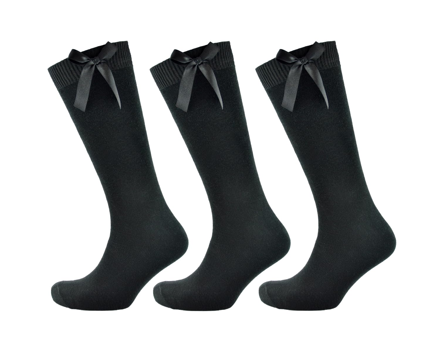 Slumber Hut Girls 3 Pairs Black 3 Pairs Knee High Socks With Ribbon Bow Black 12-3 (Eur 31-34)