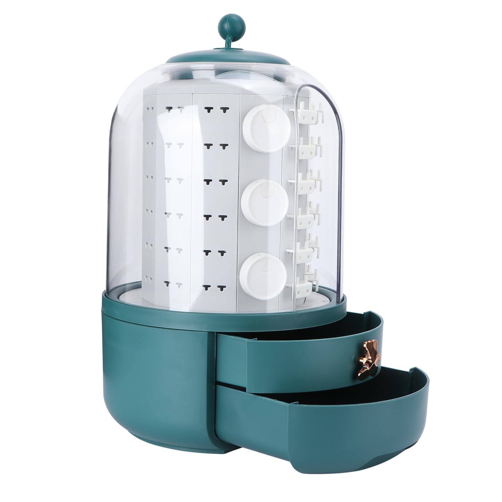Boîte à bijoux rotative vert foncé avec tiroirs pour bagues