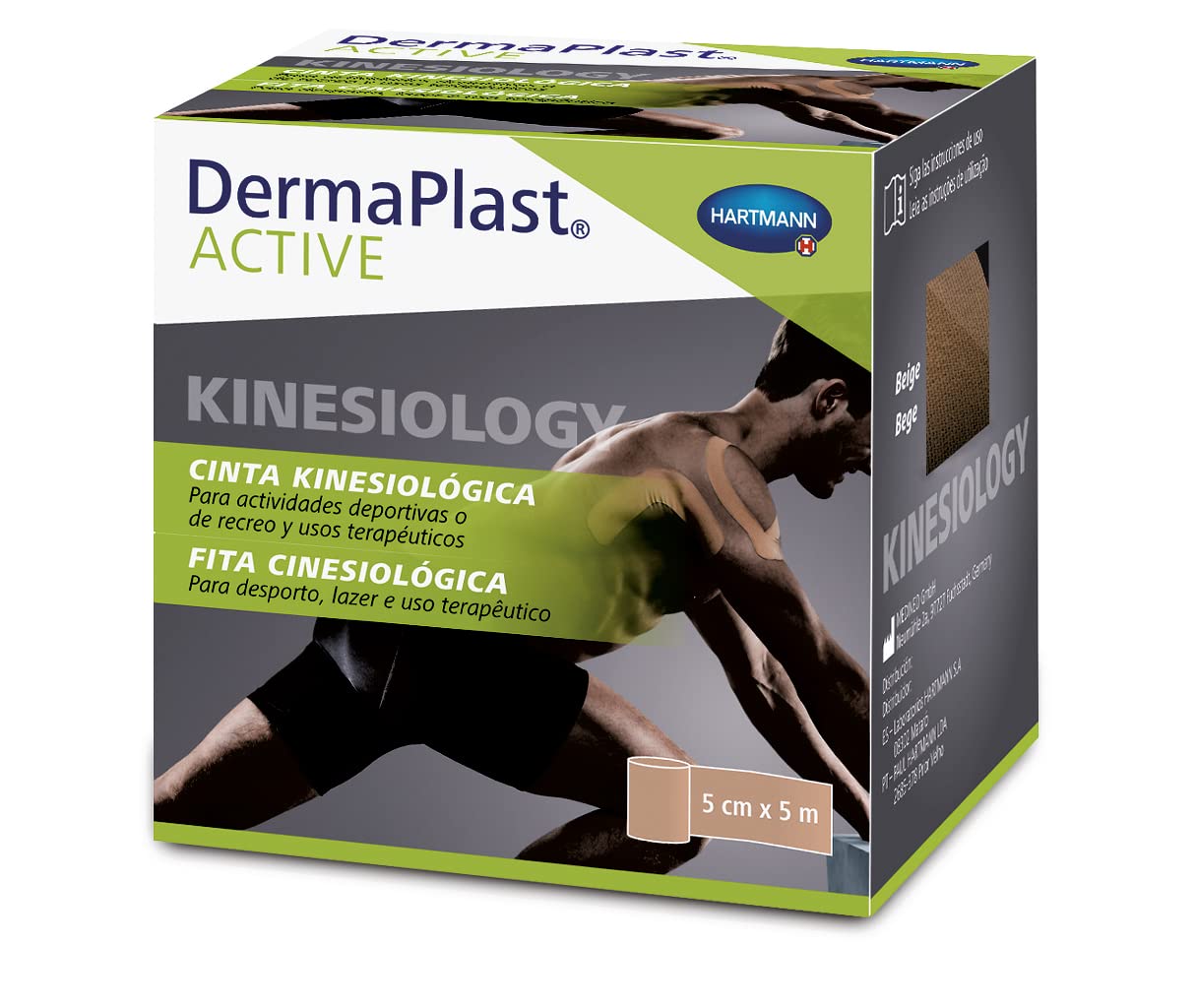 DermaPlast Aktywna taśma kinezjologiczna, taśma nerwowo-mięśniowa do zapobiegania i leczenia ostrych urazów sportowych, Kinesio, kinezjologia, Beżowy, 5cmx5m