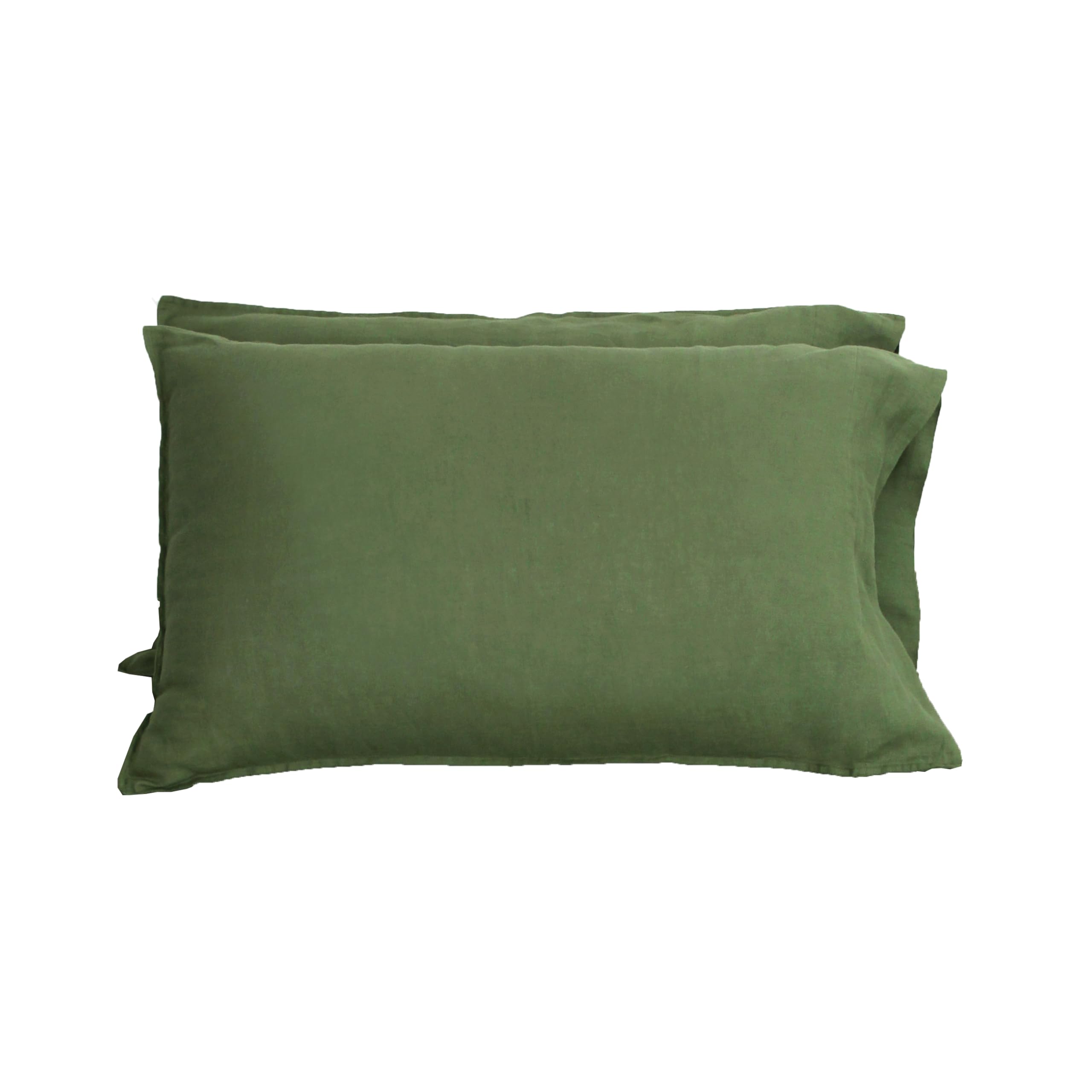 Set di 2 federe in 100% lino francese, dimensioni queen size (50 x 80 cm), tinta unita lavata con pietra, morbida e traspirante (verde oliva, regina)
