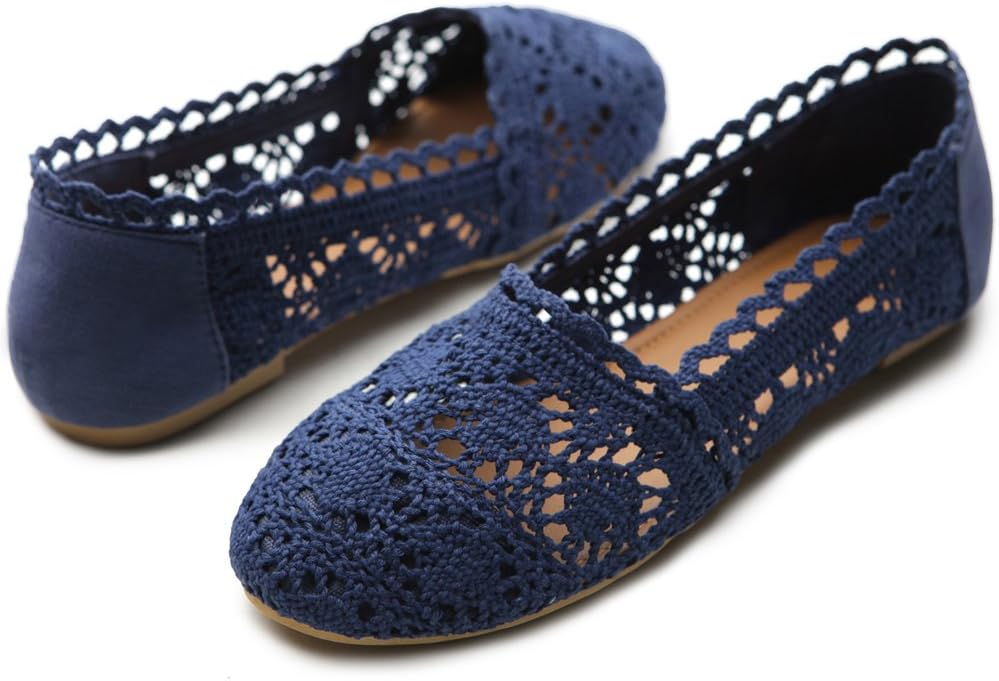 Ollio Womens Shoe Lace Ballet Breathable Flat 6.5 Navy