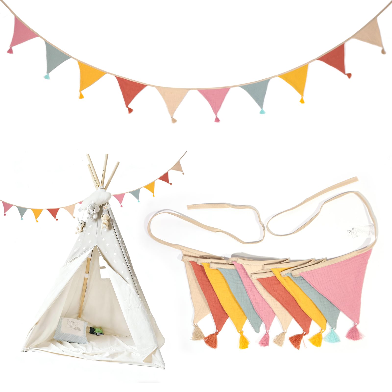 LUBOXIN Wimpelkette Kinderzimmer, 2.6m Baumwolle Stoff Wimpe
