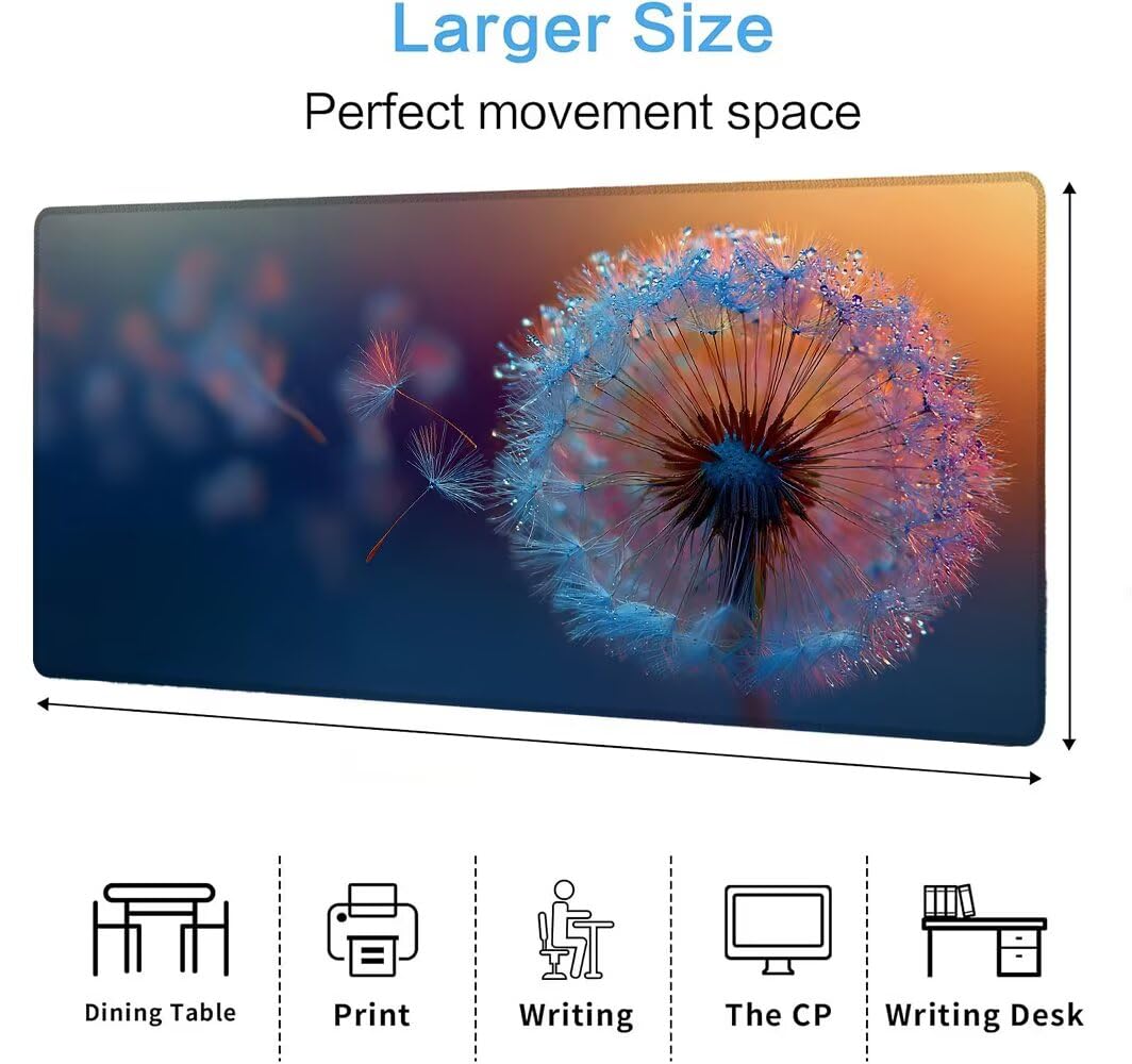 Alfombrilla Ratón XXL 600x1200x3 mm Mouse Pad Grande Gaming Diente De León Alfombrilla Escritorio,Tapete Escritorio con Bordes Cosidos, Impermeable Antideslizante Ordenador Desk Mat, PC, Oficina zj361