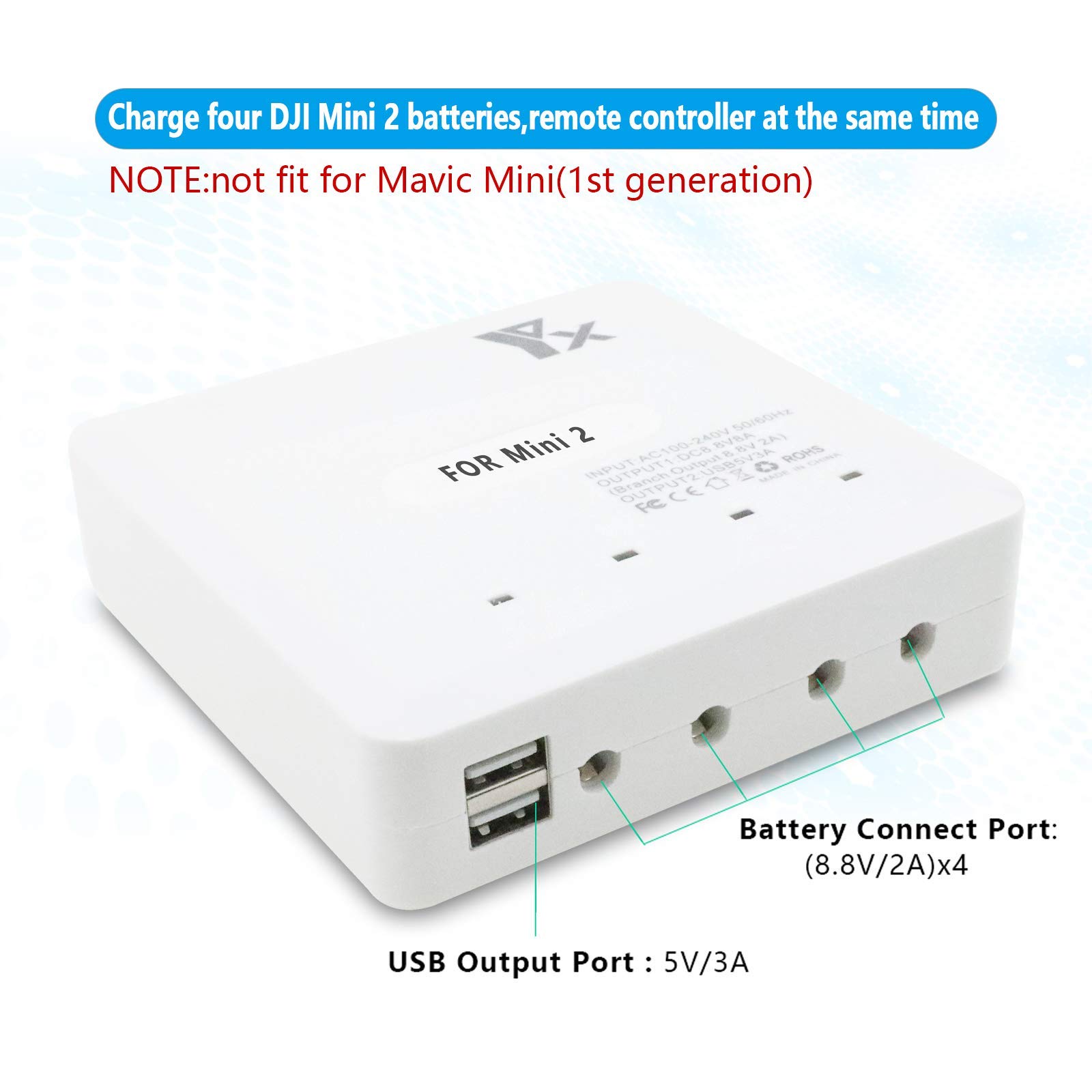 Caricabatterie per DJI Mini 2, Mini SE/2 SE Drone, 6 in 1 Rapid Multi Charging Hub, Carica simultanea 4 batterie