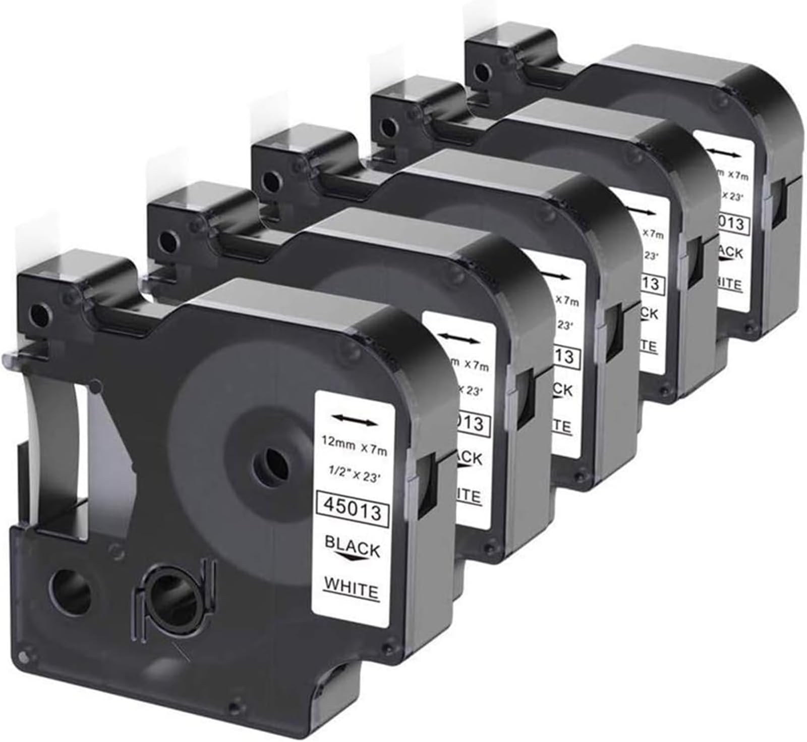5-Pack Replacement for Dymo D1 Label Tape 1/2 inch Black on White 45013 S0720530 Compatible with Dymo LabelManager PnP 160 210D 260P 280 360D 420P 450D Label Maker, 12mmx7m, 23Ft