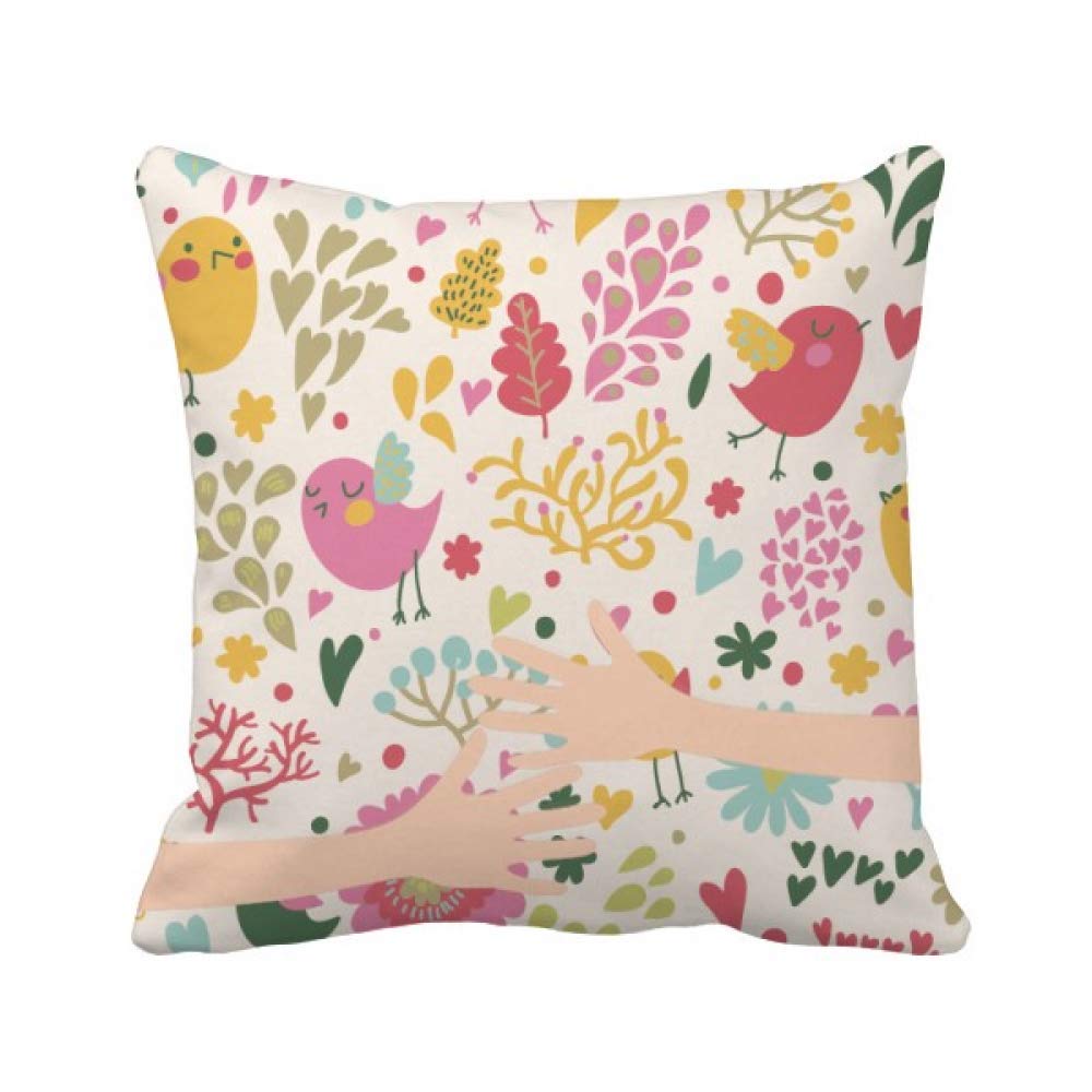 Coussin peinture feuilles fleurs oiseaux pour un coin lecture cosy