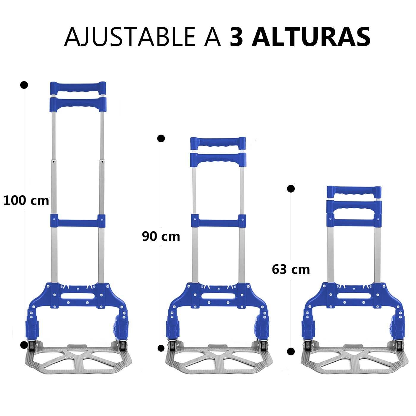 MERCURY TEXTIL Carretilla Plegable de Aluminio con Cuerda, Carro de Mano Compacto, 70kg, Azul